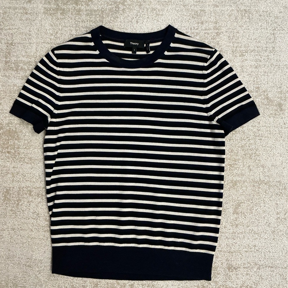 Theory Navy and White Striped Top